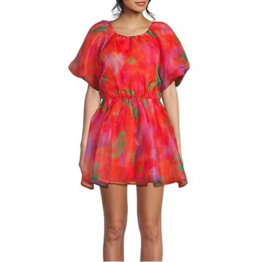Printed Organza Puff Sleeve Dress NWOT Boutique Chelsea & Violet